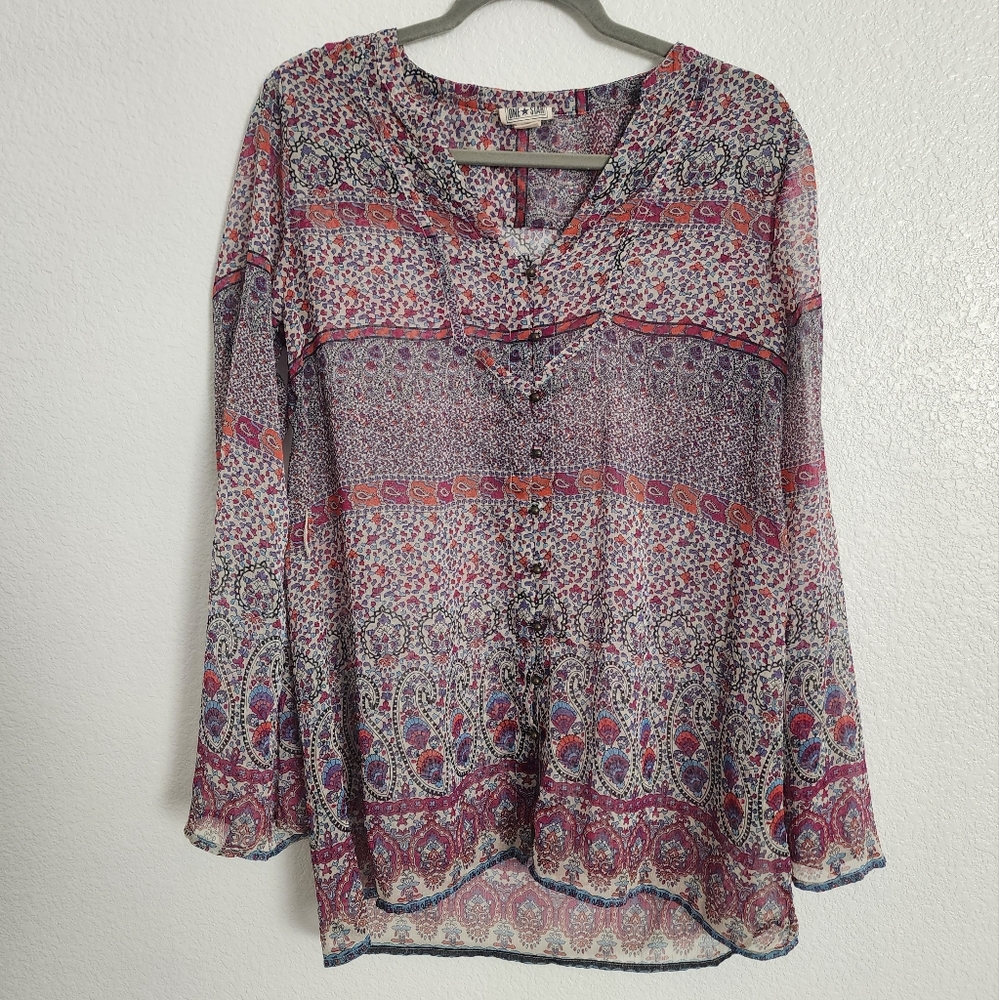 Converse One Star boho button up multicolored blouse, size M